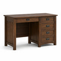 Schreibtisch aus Holzwerkstoff, Dunkelbraun mit schwarzen Griffen, 120 × 55 × 76 cm, 5 Schubladen