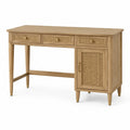 Schreibtisch mit Rattangeflecht, 120 × 50 × 78 cm, Natur/Gold, 3 Schubladen und 1 Schrankfach
