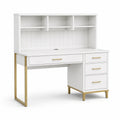 Schreibtisch mit Aufsatz und 4 Schubladen, 120 × 50 × 147 cm, Weiß/Gold, Holzwerkstoff und Metall