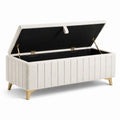 Gepolsterte Aufbewahrungsbank 120 × 45 × 48 cm, Bouclé in Creme mit goldfarbenen Metallfüßen