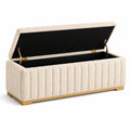 Gepolsterte Sitzbank mit Stauraum und Klappdeckel, Bouclé-Optik, Creme/Gold/Schwarz, 120 × 45 × 48 cm