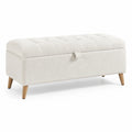Sitzbank mit Stauraum, gepolstert, Bouclé-Bezug in Creme/Natur, 110 × 40 × 45 cm