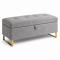 Moderne gepolsterte Sitzbank mit Stauraum, 110 × 40 × 48 cm, Grau/Gold, gesteppt