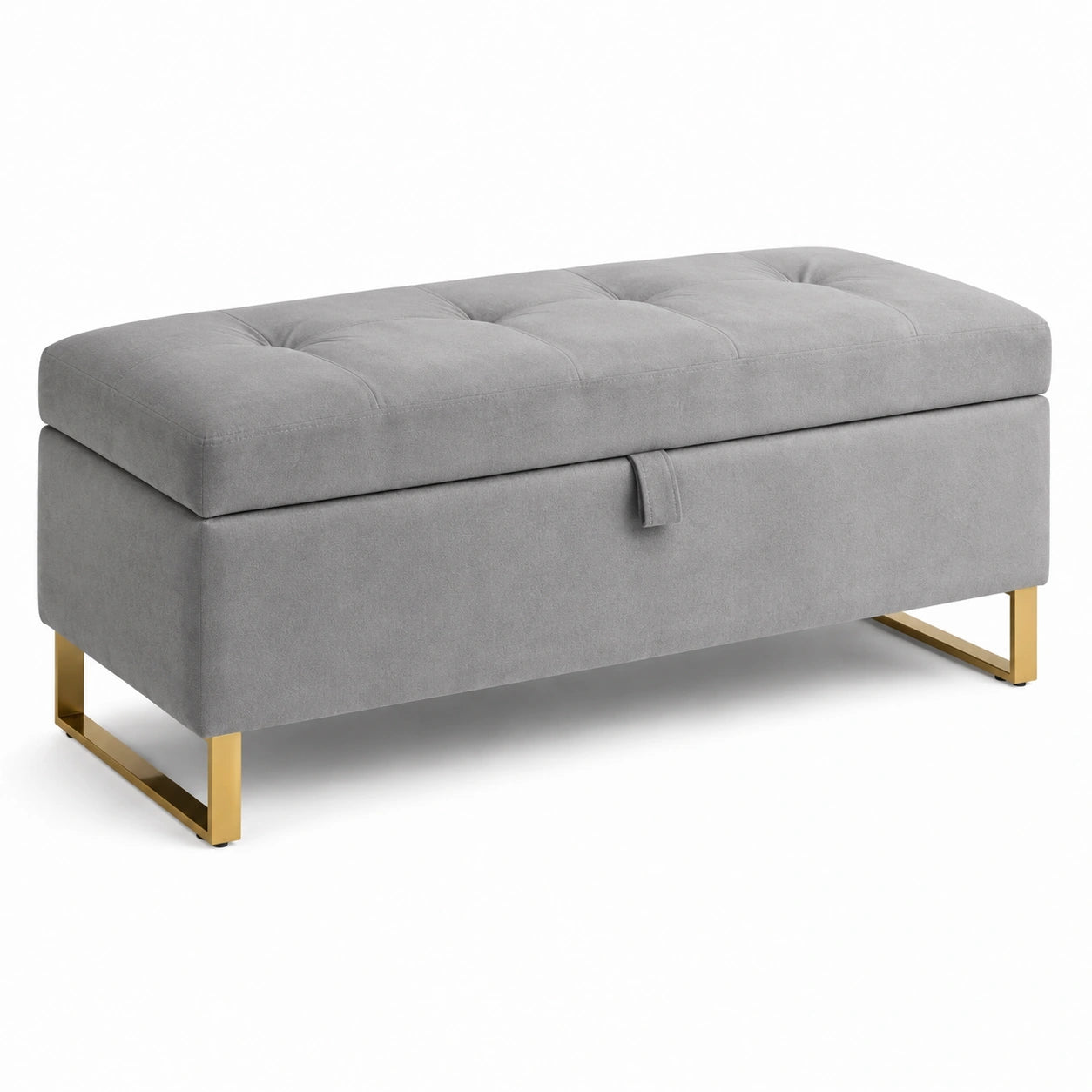 Moderne gepolsterte Sitzbank mit Stauraum, 110 × 40 × 48 cm, Grau/Gold, gesteppt