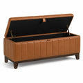 Gepolsterte Sitzbank mit Stauraum und Klappdeckel, 120 × 45 × 48 cm, Braun mit dunkelbraunen Holzfüßen