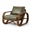 Retro-Loungesessel aus Rattan und Kunstleder mit Armlehnen, Olivgrün/Braun, 83 × 78 × 77 cm