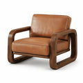 Loungesessel mit Armlehnen, Cognacbraun/Dunkelbraun, 80 × 85 × 78 cm, Holzrahmen und Bezug in Lederoptik