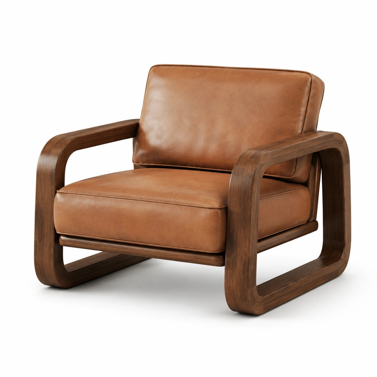 Loungesessel mit Armlehnen, Cognacbraun/Dunkelbraun, 80 × 85 × 78 cm, Holzrahmen und Bezug in Lederoptik