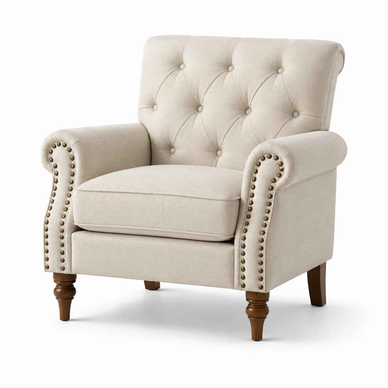 Gepolsterter Chesterfield-Sessel in Beige, 92 × 90 × 100 cm