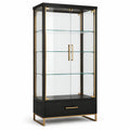 Moderne Vitrine mit 3 Glasböden und Schublade, Schwarz/Gold/Transparent, 90 × 40 × 190 cm