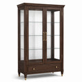 Klassischer Vitrinenschrank aus Holzwerkstoff und Glas, Dunkelbraun, 110 × 45 × 200 cm, mit 2 Türen und 1 Schublade