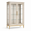 Vitrine aus Holzwerkstoff, Glas und Metall in Beige/Gold/Transparent, 110 × 40 × 180 cm, mit 2 Türen und 3 Glasböden