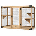Katzengehege aus Holz und Metall mit Tür und 3 Liegeflächen, 120 × 60 × 100 cm, Natur/Schwarz