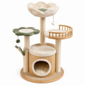 Mehrstöckiger Katzenkletterturm aus Holz, Sisal und Plüsch, 100 × 160 cm, Beige/Grün/Naturfarben, mit Höhle und Liegeflächen