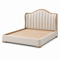Polsterbett 180 × 200 cm in Beige/Hellbraun mit gepolstertem Kopfteil und Holzlattenrost