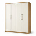 Kleiderschrank mit 4 Drehtüren, 200 × 60 × 220 cm, Weiß und Eichefarben