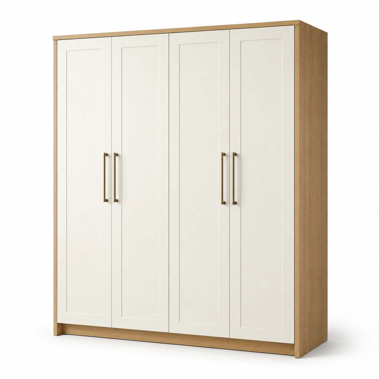 Kleiderschrank mit 4 Drehtüren, 200 × 60 × 220 cm, Weiß und Eichefarben