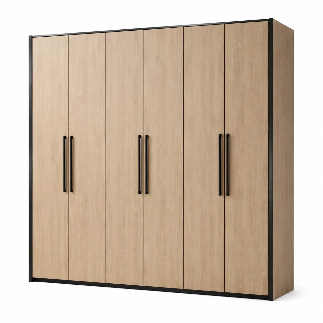 Kleiderschrank mit 6 Drehtüren, 270 × 60 × 220 cm, Holzwerkstoff und Metall, Eichefarben/Schwarz