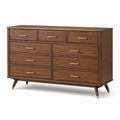 Kommode mit 9 Schubladen, 150 × 45 × 100 cm, Braun/Messingfarben, Mid-Century-Stil