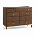 Kommode mit 9 Schubladen, 120 × 40 × 100 cm, Braun und Goldfarben, Retro-Stil