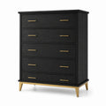 Moderne Kommode mit 5 Schubladen aus Holzwerkstoff, Schwarz/Gold, 100 × 45 × 130 cm