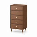 Hohe Schubladenkommode mit 5 Schubladen, 60 × 40 × 115 cm, Braun/Messingfarben, Mid-Century-Stil