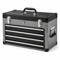 Stahl-Werkzeugkasten mit 4 Schubladen, oberem Fach und Tragegriffen, 52 × 26 × 40 cm, Schwarz/Silber
