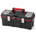 Robuster Werkzeugkasten aus Kunststoff, 55 × 28 × 27 cm, Schwarz/Rot, mit Kleinteilefächern und Tragegriff