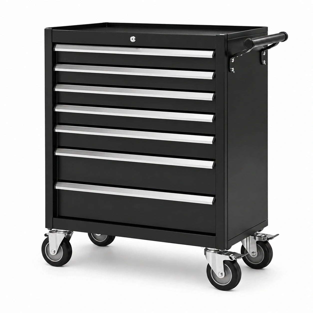 Mobiler Werkzeugwagen aus Stahl, Schwarz/Silber, 69 × 33 × 78 cm, mit 7 abschließbaren Schubladen