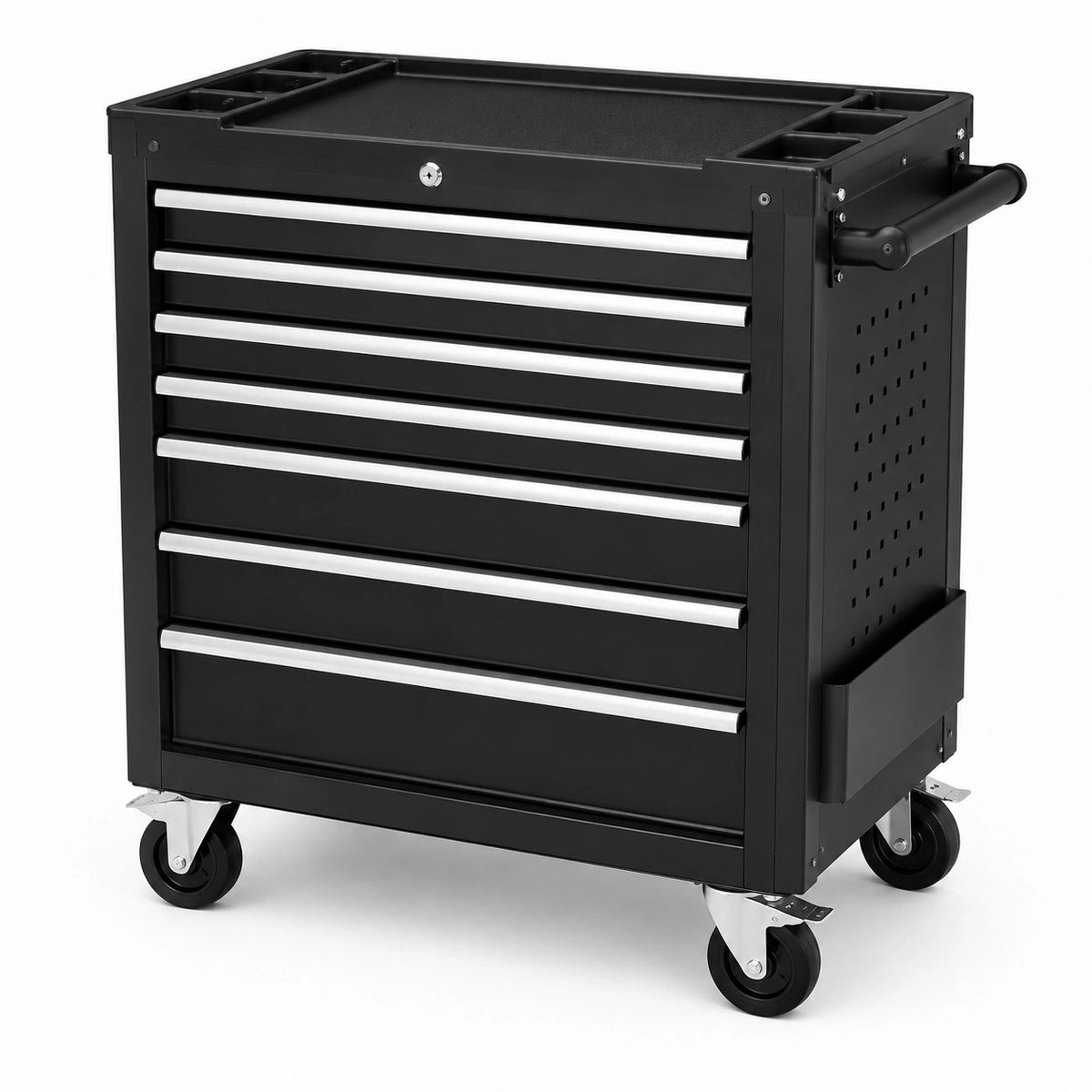 Mobiler abschließbarer Werkzeugwagen mit 7 Schubladen, 77 × 47 × 97 cm, Schwarz/Silber