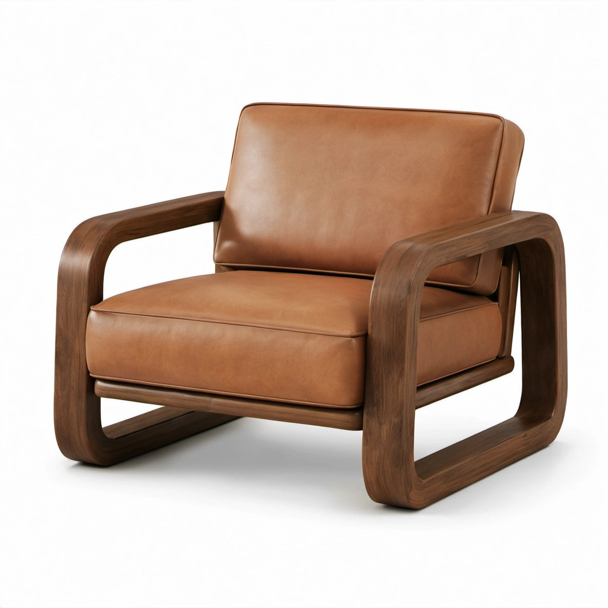 Loungesessel mit Armlehnen, Cognacbraun/Dunkelbraun, 80 × 85 × 78 cm, Holzrahmen und Bezug in Lederoptik