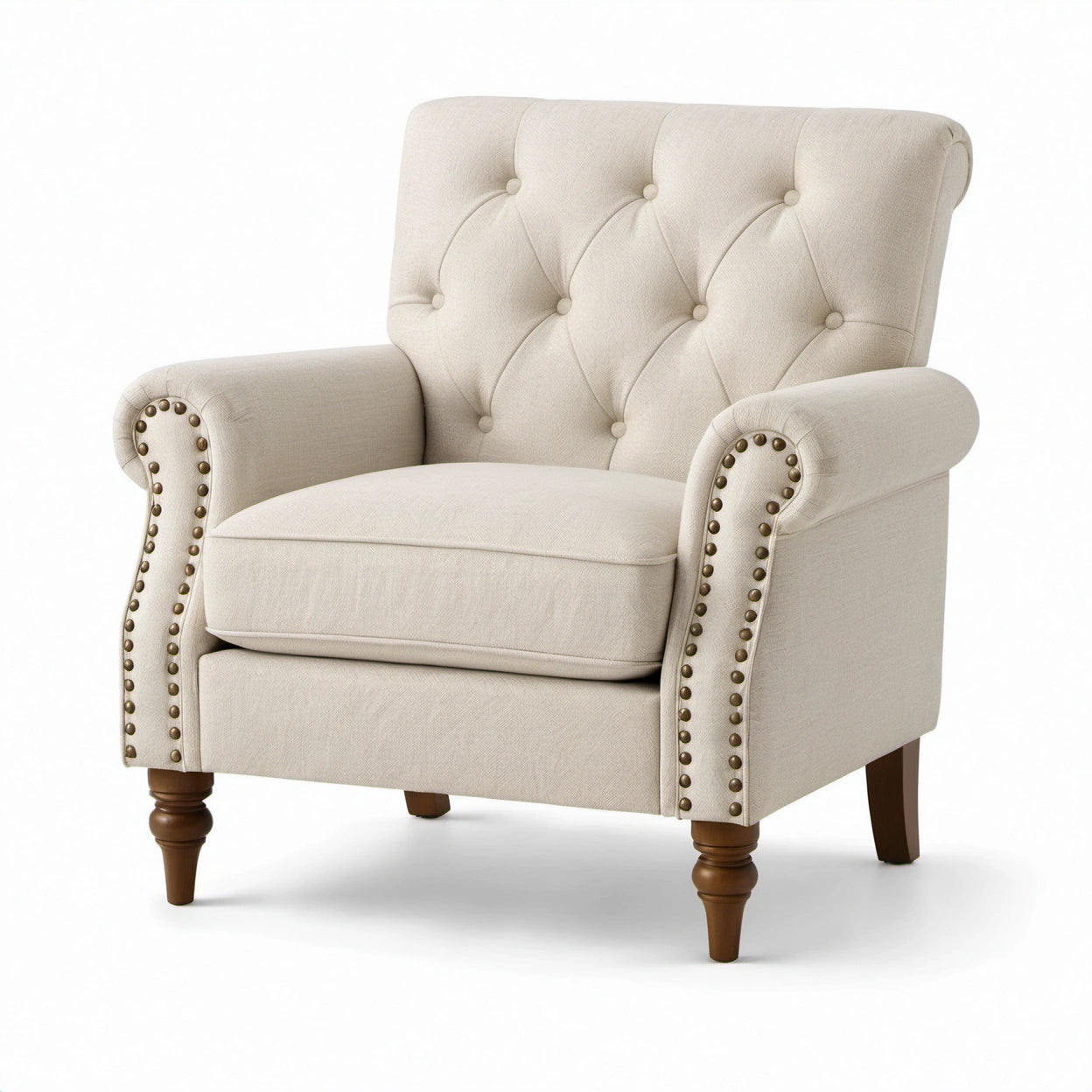 Gepolsterter Chesterfield-Sessel in Beige, 92 × 90 × 100 cm