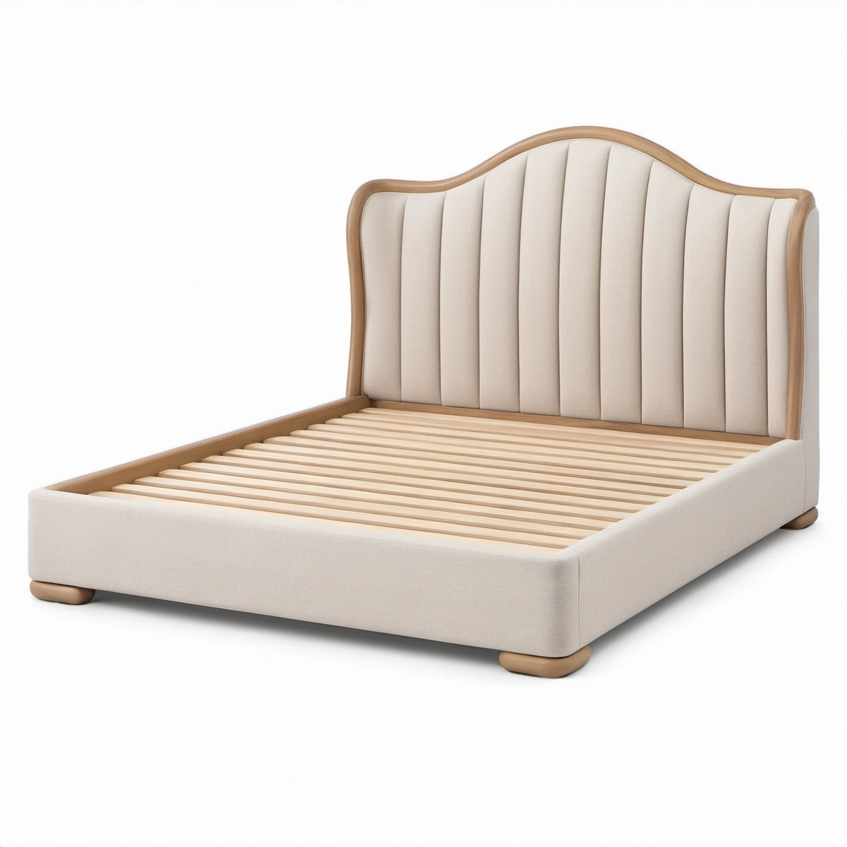 Polsterbett 180 × 200 cm in Beige/Hellbraun mit gepolstertem Kopfteil und Holzlattenrost