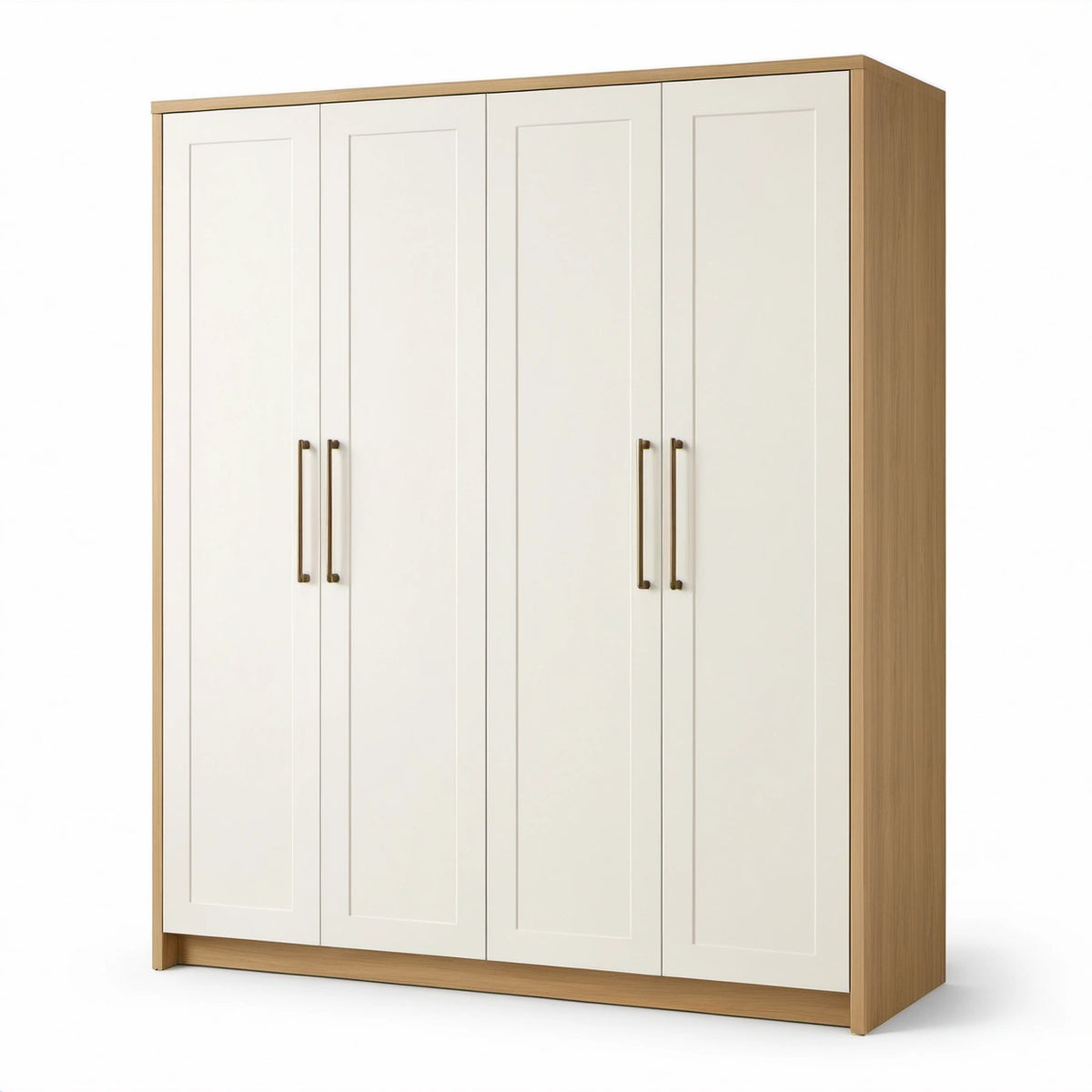 Kleiderschrank mit 4 Drehtüren, 200 × 60 × 220 cm, Weiß und Eichefarben