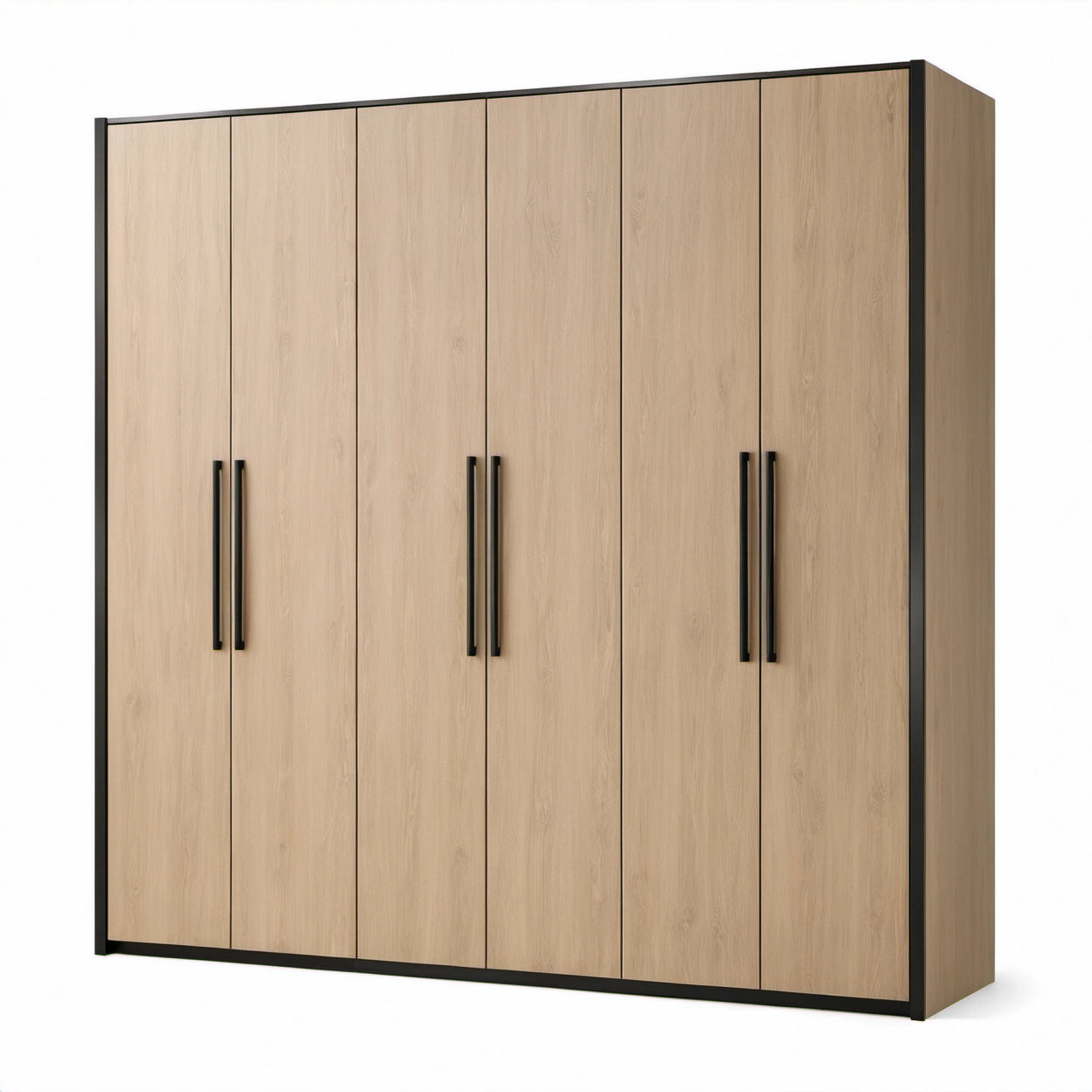 Kleiderschrank mit 6 Drehtüren, 270 × 60 × 220 cm, Holzwerkstoff und Metall, Eichefarben/Schwarz