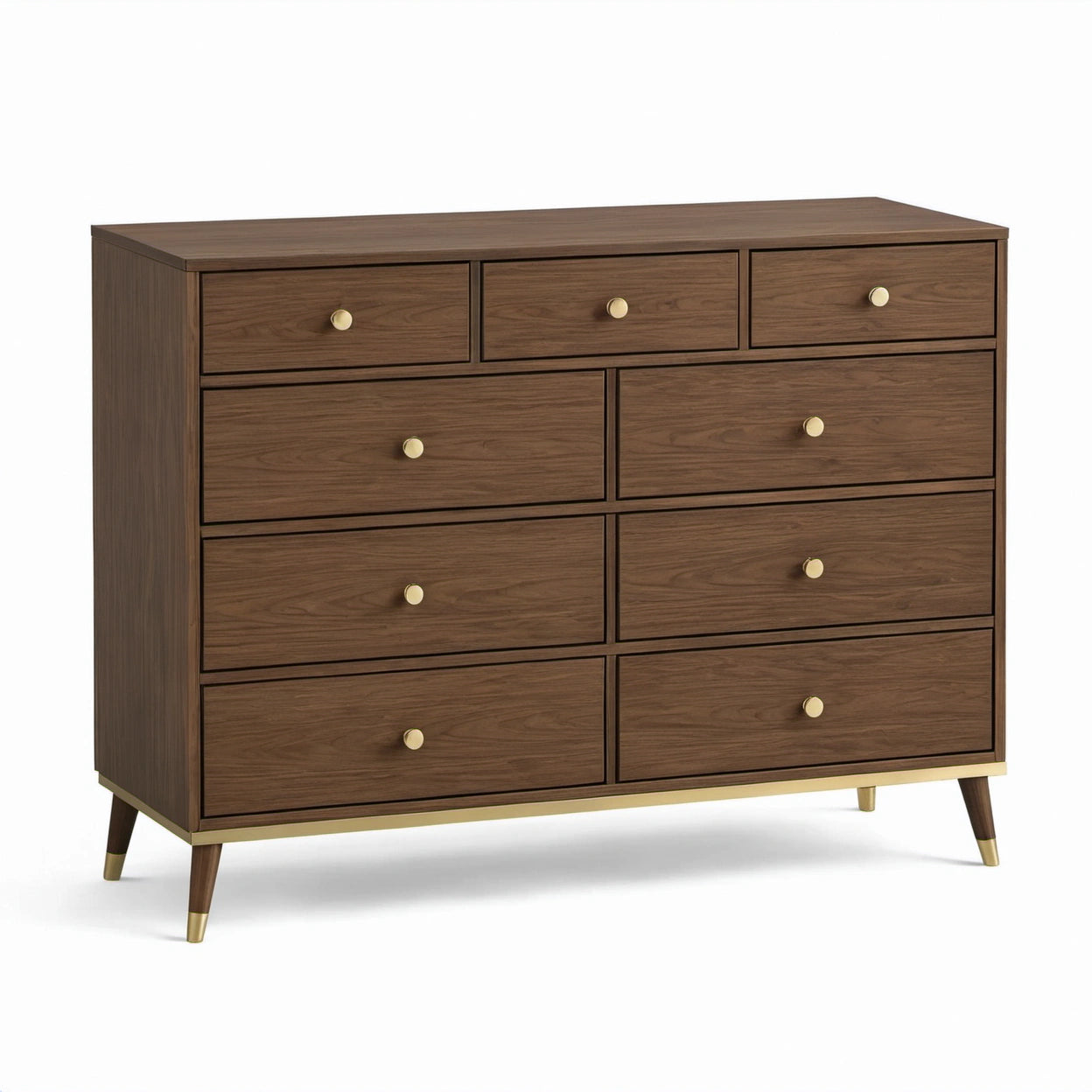 Kommode mit 9 Schubladen, 120 × 40 × 100 cm, Braun und Goldfarben, Retro-Stil