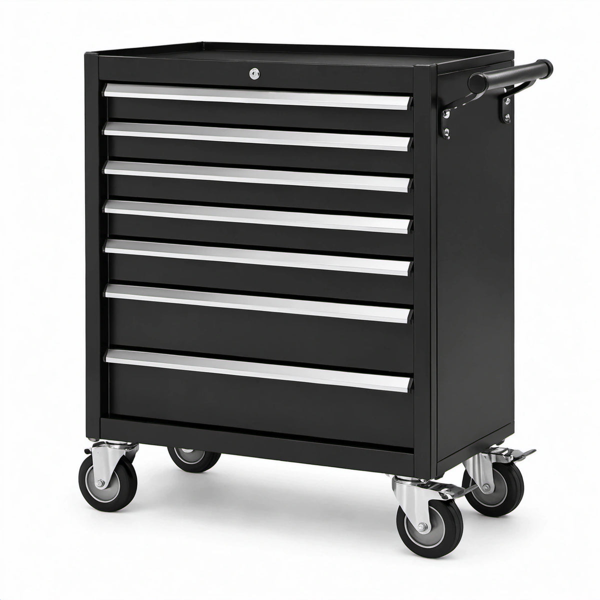 Mobiler Werkzeugwagen aus Stahl, Schwarz/Silber, 69 × 33 × 78 cm, mit 7 abschließbaren Schubladen