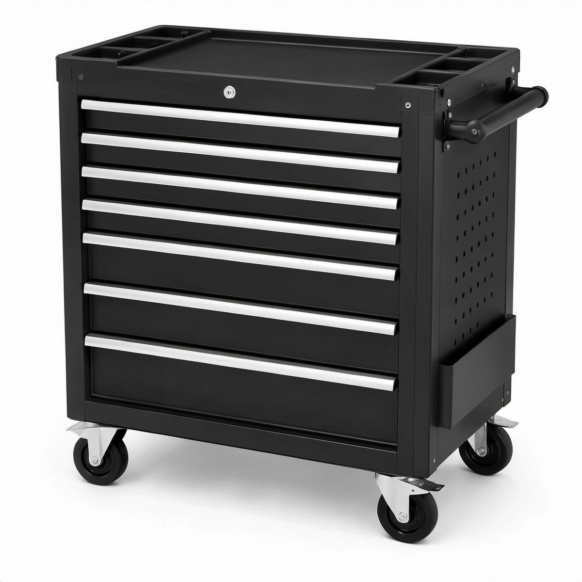 Mobiler abschließbarer Werkzeugwagen mit 7 Schubladen, 77 × 47 × 97 cm, Schwarz/Silber